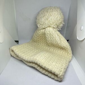 Smiley Brand Cream Knit Pom Pom Beanie Sparks NV Ski Hat Cotton Blend